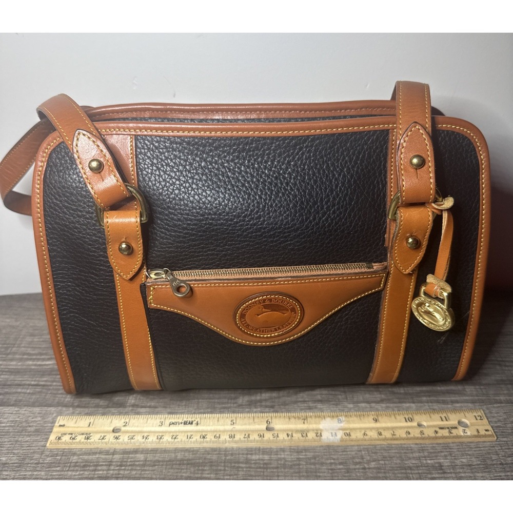 Vintage Dooney & Bourke AWL Black Tan Satchel Doctor Bag A7 421638 Duck Logo
